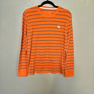 Express Men’s Large Waffle Knit Thermal Long Sleeve Orange Gray Striped Shirt